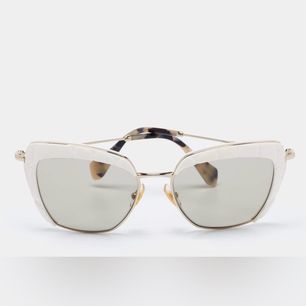 Miu Miu White and Tortoiseshell Cat-Eye Sunglasses with Gold Frame